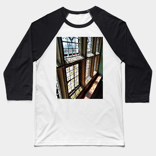 Light through a stain glass window - Cragside House, Northumberland, UK Baseball T-Shirt by richflintphoto